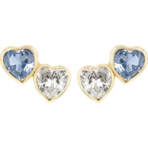 Boucles d'oreilles Or jaune, Duo de Coeurs zirconiums