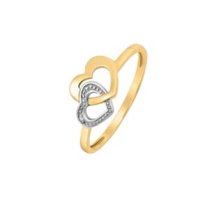 Bague or bicolore, coeurs entrelacés et diamant