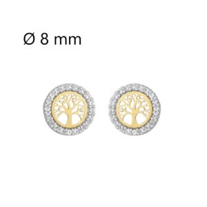 Boucles d'oreilles, Or jaune et zirconiums, Arbre de Vie