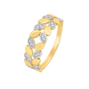 Bague fantaisie Or jaune, feuillage zirconiums