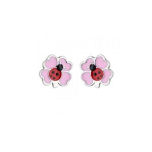 Boucles d'oreilles argent, Enfant, trèfle et coccinelle Ø 6 mm