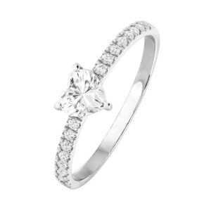 bague or blanc, coeur solitaire accompagné