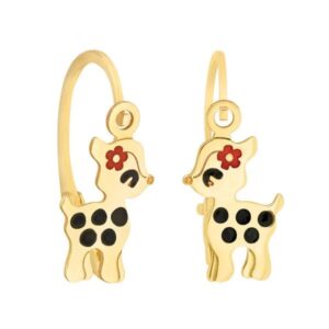 Boucles d'oreilles enfant, or jaune, motif faon 8 x 6 mm