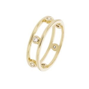 Bague double rang plaqué or et zirconiums, sully