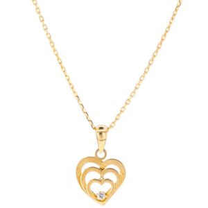 Collier triple coeur 10 x 10 mm, or jaune et diamant