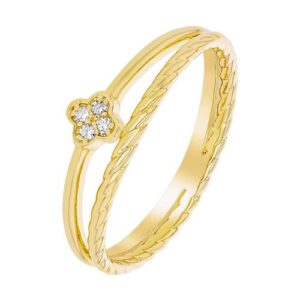 Bague double anneaux, plaqué or et zirconiums, Anamila