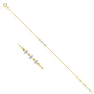 Bracelet plaqué or, trilogie de zirconiums Ø 3 mm