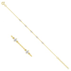 Bracelet plaqué or, 5 zirconiums Ø 3 mm