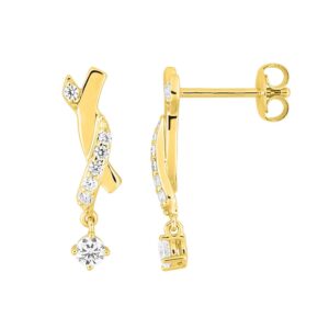 Boucles d'oreilles plaqué or et zirconiums, 20 mm