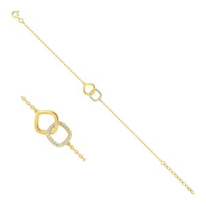 Bracelet plaqué or, carrés arrondis 9 x 9 mm, oxydes de zirconiums