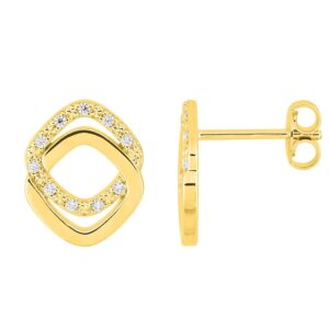Boucles d'oreilles plaqué or et zirconiums 10 x 12 mm