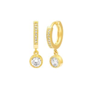 Créoles plaqué or et zirconium Ø 10/13 mm, et pampille, Anamila