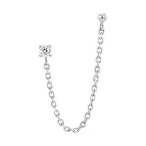 Mono boucle d'oreilles argent, chainette, zirconium