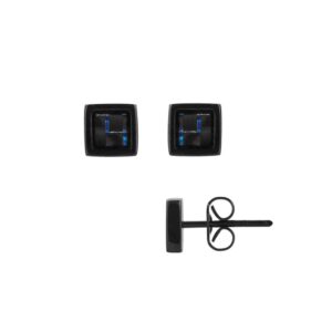 Boucles d'oreilles Homme 6 mm, acier et carbone bleu/noir