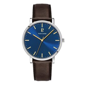 Montre Homme "ESSENTIAL" Ø 40.5 mm, Cadran Bleu Bracelet Cuir Brun, Pierre Lannier