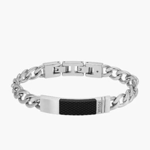 Bracelet homme, style gourmette acier et acier noir texturé, Fossil