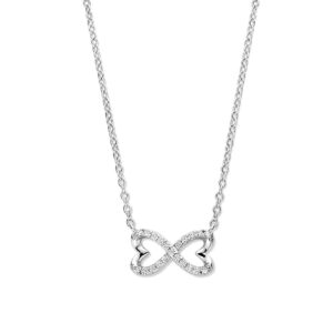 Collier argent et zirconiums, Sigle Infini / Double Coeur, Naiomy
