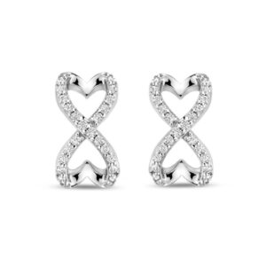 Boucles d'oreilles argent et zirconiums, Double Coeurs/Infini 12 x 7 mm, Naiomy