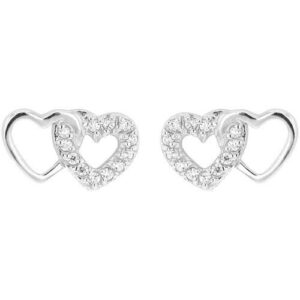 Boucles d'oreilles argent et zirconiums, coeurs entrelacés 14 x 8 mm