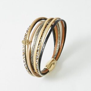 Bracelet cuir multiliens "Malicieux" Black Léo, T2, Flowers for Zoé