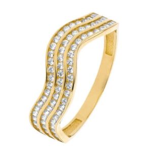 Bague or jaune et zirconiums, Vagues, 5 mm