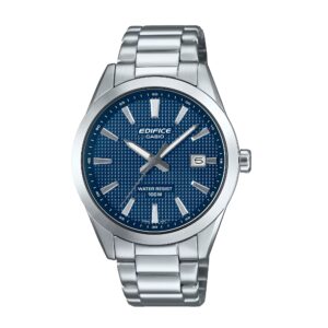 Montre acier Ø 40 mm, fond bleu texturé, dateur, Casio Edifice
