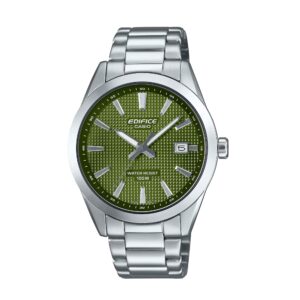 Montre acier Ø 40 mm, fond vert texturé, dateur, Casio Edifice