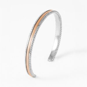 Bracelet jonc acier et cuir cuivré Irisé "Tuesday"