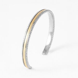 Bracelet jonc acier et cuir Metallic Gold "Tuesday"