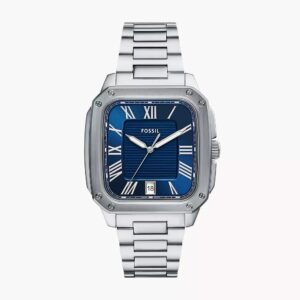 Montre homme acier 42 mm, "Crosby" bleue, Fossil