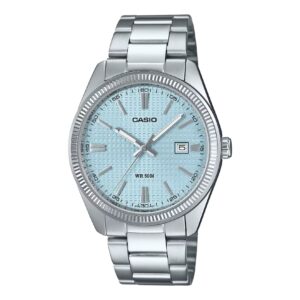 Montre mixte acier Ø 38.5 mm, Bleu clair texturé, Casio