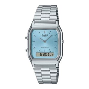 Montre mixte argentée fond bleu, Vintage 30 mm, Casio