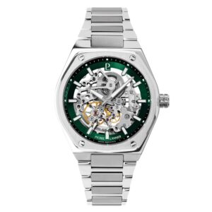 Montre homme acier 42.5 mm, Automatique, "COPILOTE", fond vert, Pierre Lannier
