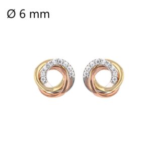 Boucles d'oreilles Ø 6 mm, 3 ors, zirconiums