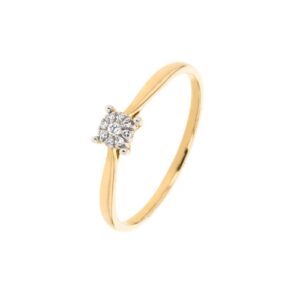 Bague solitaire or jaune, pavage diamants 0.02 ct