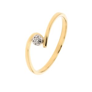 Bague Solitaire or jaune Twistée, Diamant 0.003 Carat