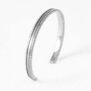 Bracelet jonc acier et cuir « Tuesday Argent blanc», Flowers for Zoé