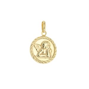 Médaille or jaune Ø 12 mm, contour strié, Ange