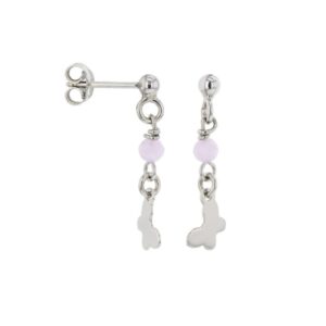 Boucles d'oreilles enfant pendantes 24 mm, argent et pierre rose, Papillons