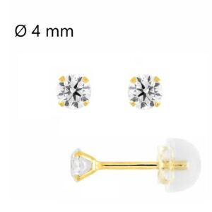 Boucles d'oreilles puces or jaune, zirconium Ø 4 mm