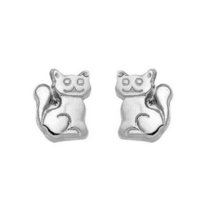 Boucles d'oreilles Enfant, Or blanc, motifs Chats 6 x 5 mm