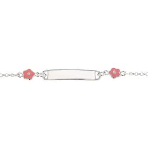 Gourmette Argent fleurs roses