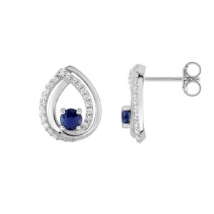 Boucles d'oreilles Or Blanc, Saphir et Zirconiums