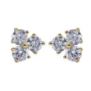 Boucles d'oreilles or jaune Ø 6 mm, trilogie de zirconiums