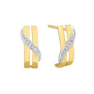 Boucles d'oreilles demi créoles,j 6 x 13 mm, Or et Diamants