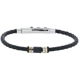 Bracelet cuir tressé, charms acier et doré, Harvey Stone