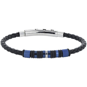 Bracelet cuir et acier bleu et noir, Harvey Stone