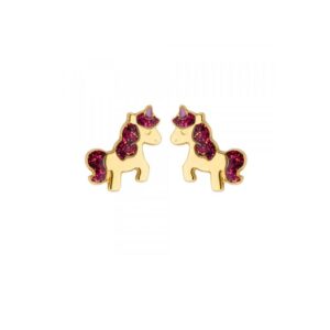 Boucles d'oreilles enfant, Or jaune, Licornes pailletées 6 mm