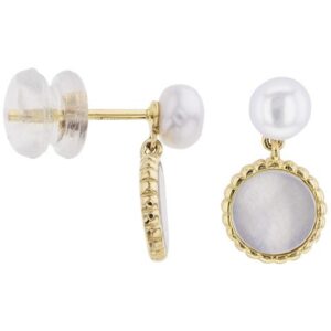 Boucles d'oreilles, Or Jaune, Perles de Culture et nacre