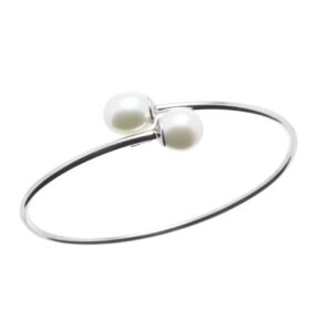 Bracelet argent, Jonc Ouvert en Toi & Moi, Perles de Culture